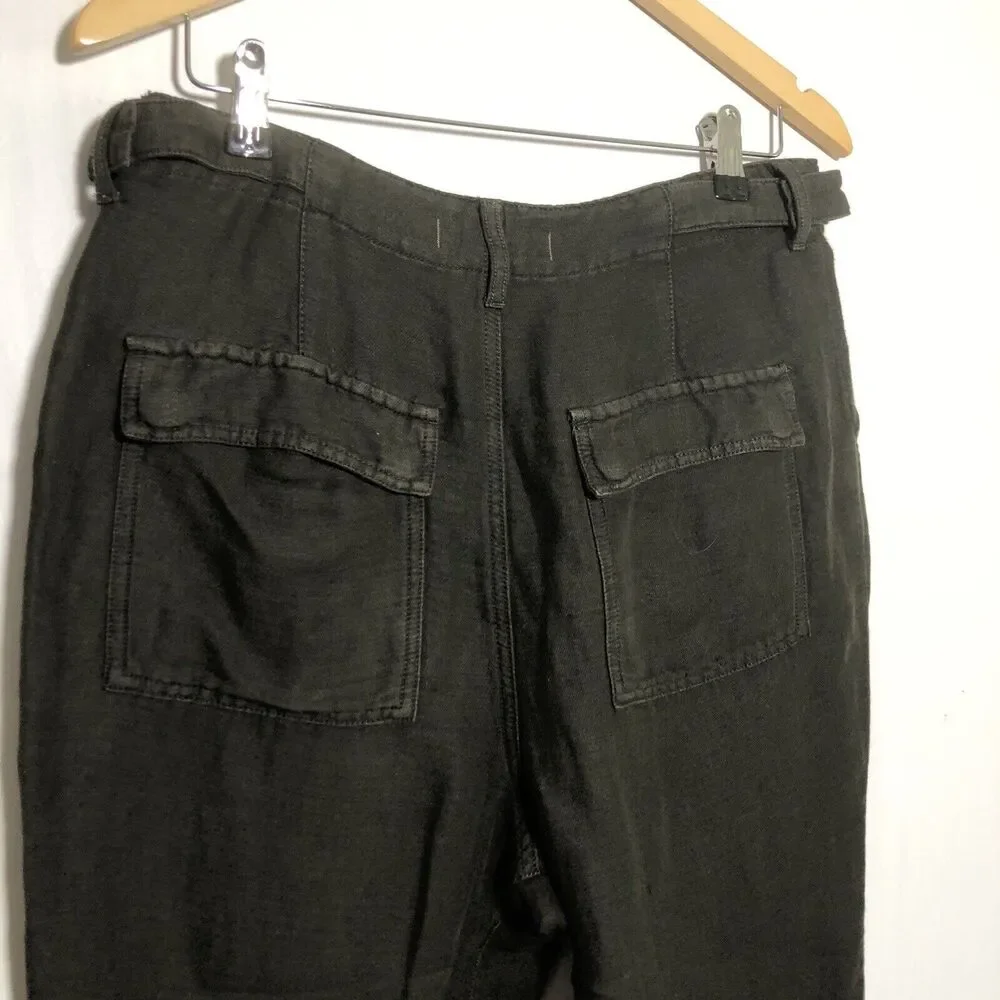 Free People Pants Womens 2 Green Olive Linen Blend Button Fly Lagenlook